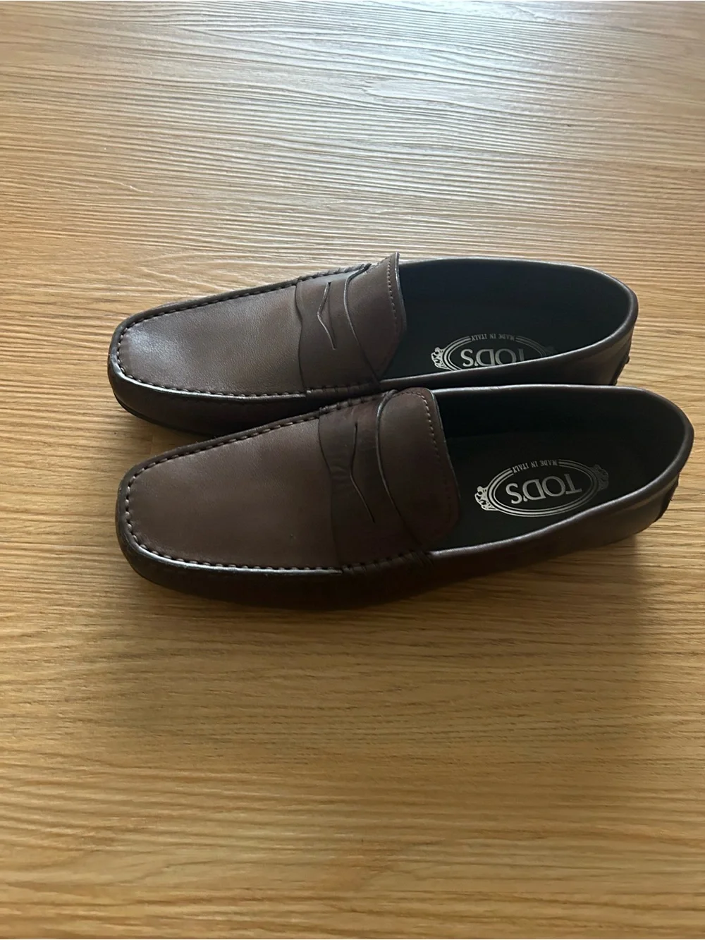 Tod's Brown Leather Penny Loafers with Moc Toe Stitching